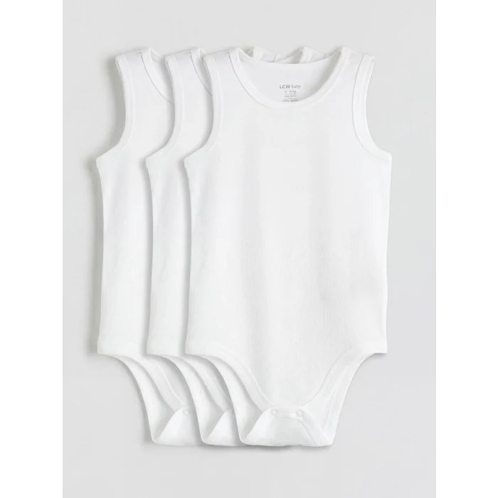 LCW baby Beyaz Bisiklet Yaka Erkek Bebek Çıtçıtlı Body 3lü