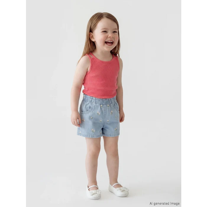 LCW baby Mavi Çiçekli Kız Bebek Jean Şort