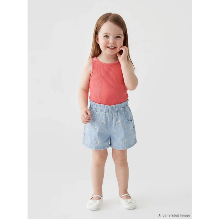 LCW baby Mavi Çiçekli Kız Bebek Jean Şort