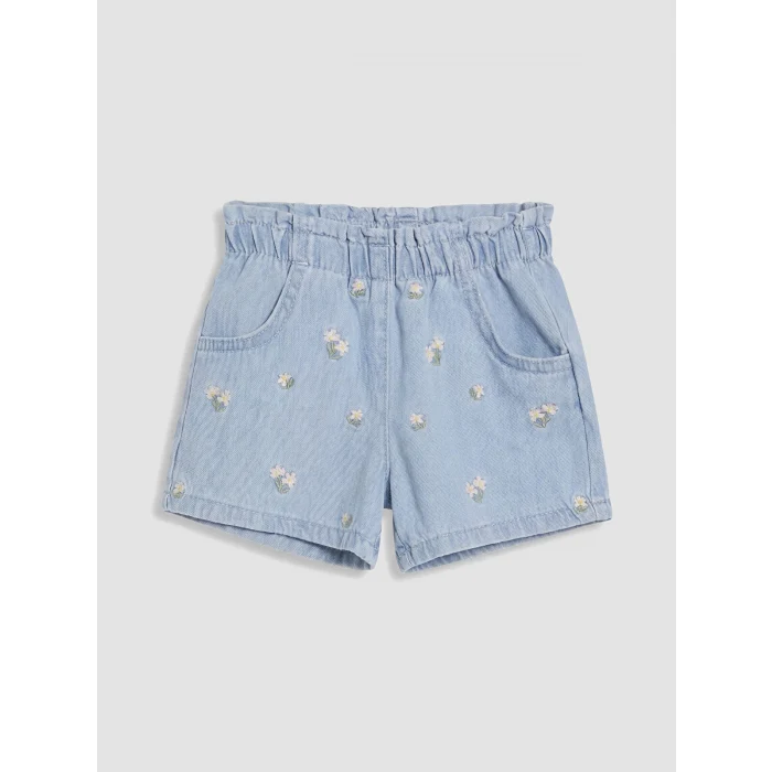 LCW baby Mavi Çiçekli Kız Bebek Jean Şort