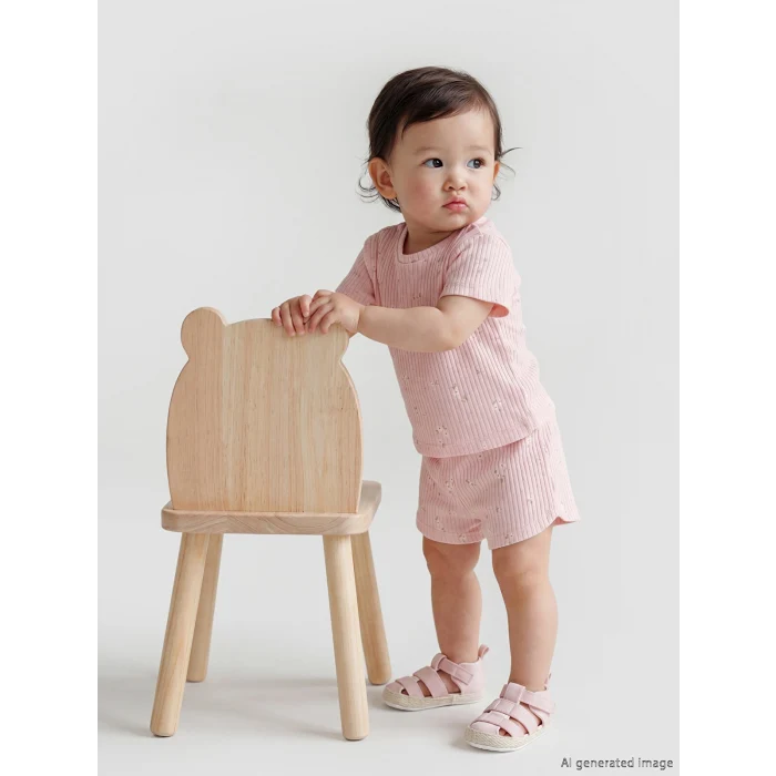 LCW baby Pembe Çiçekli Kız Bebek Şortlu Takım