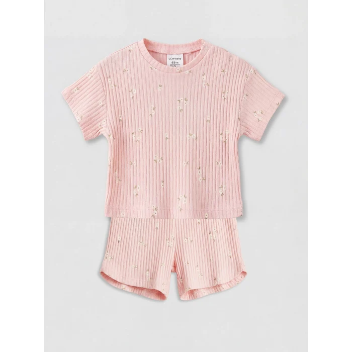 LCW baby Pembe Çiçekli Kız Bebek Şortlu Takım