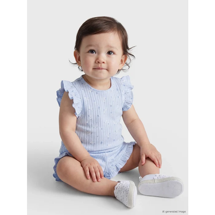 LCW baby Mavi Çiçekli Kız Bebek Şortlu Takım