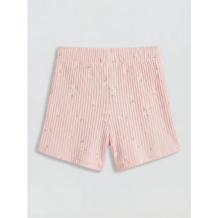 LCW baby Pembe Çiçekli Kız Bebek Şortlu Takım