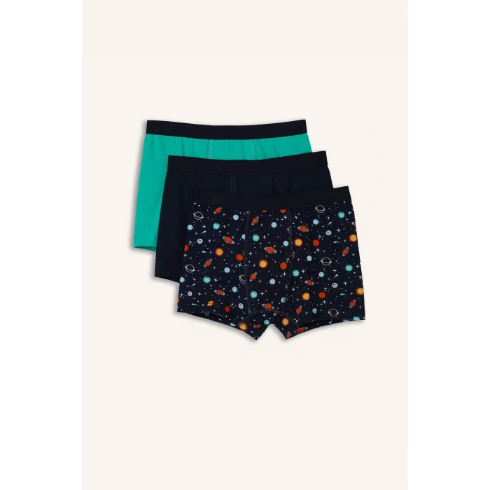 Defacto E3367A8NV135 Lacivert Desenli 3lü Boxer Set Erkek Çocuk