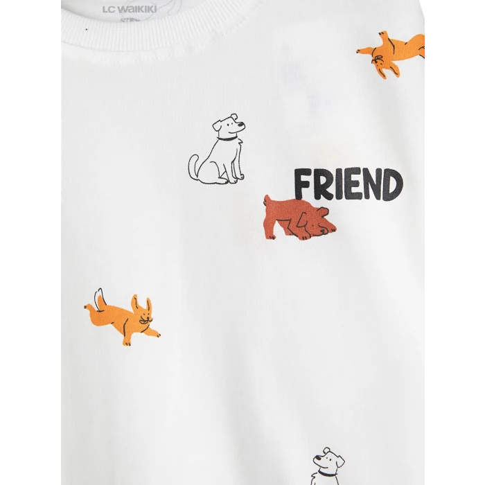 LCW Kids Beyaz Bisiklet Yaka Baskılı Erkek Çocuk Tişört