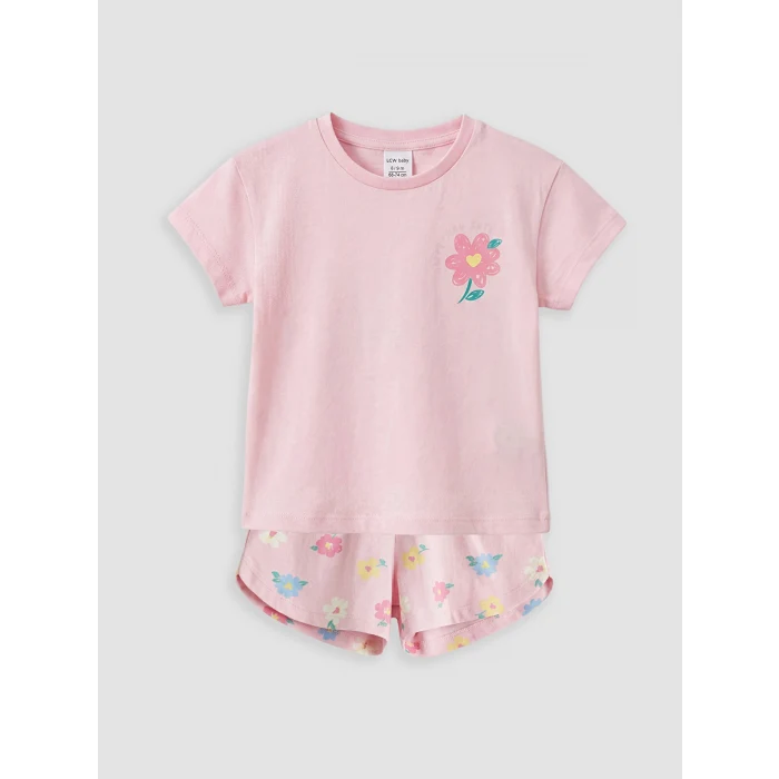 LCW baby Pembe Çiçekli Kız Bebek Şortlu Takım