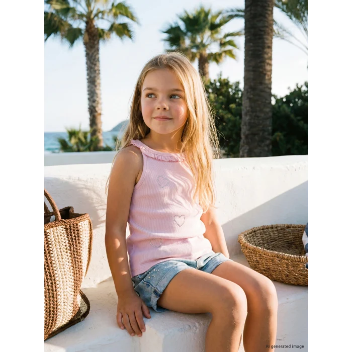LCW Kids Lila Halter Yaka Baskılı Kız Çocuk Atlet