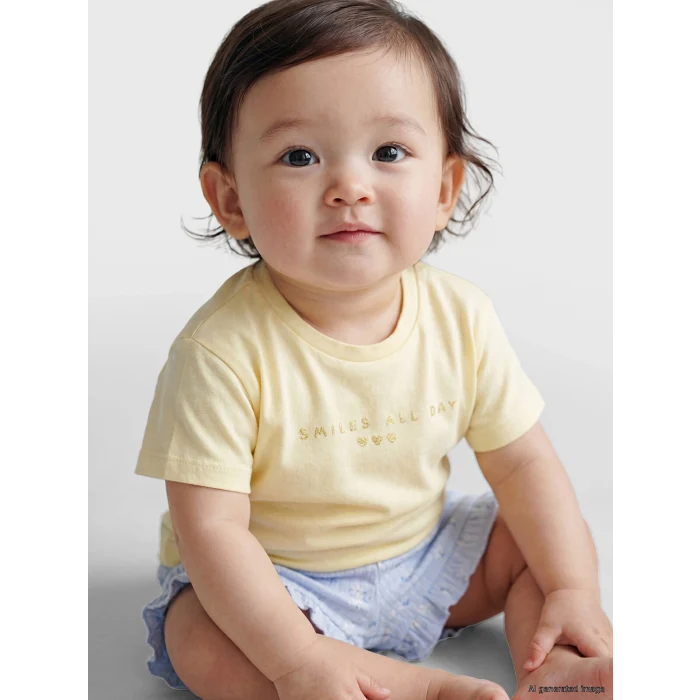 LCW baby Sarı Baskılı Kız Bebek Tişört