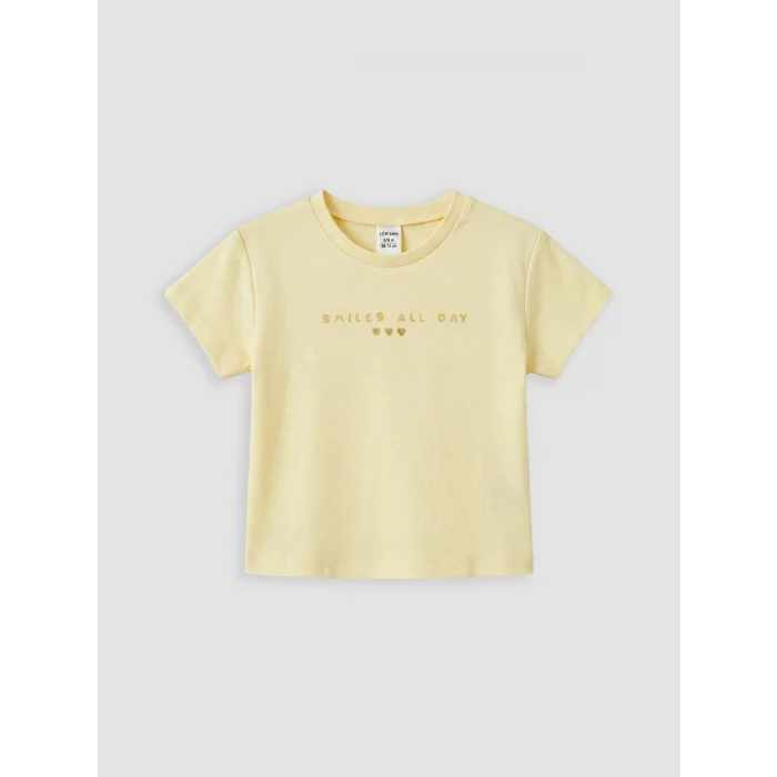 LCW baby Sarı Baskılı Kız Bebek Tişört