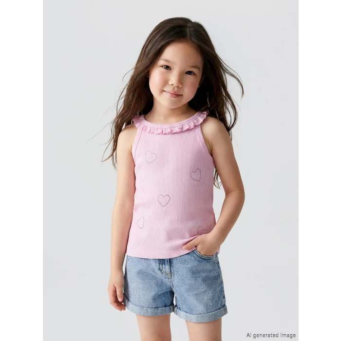 LCW Kids Lila Halter Yaka Baskılı Kız Çocuk Atlet