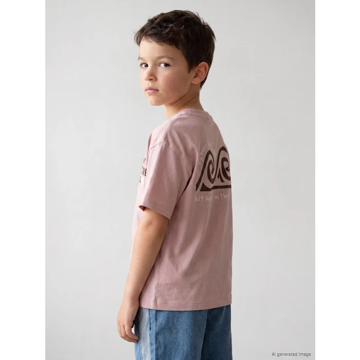 LCW Kids Pembe Bisiklet Yaka Baskılı Erkek Çocuk Tişört