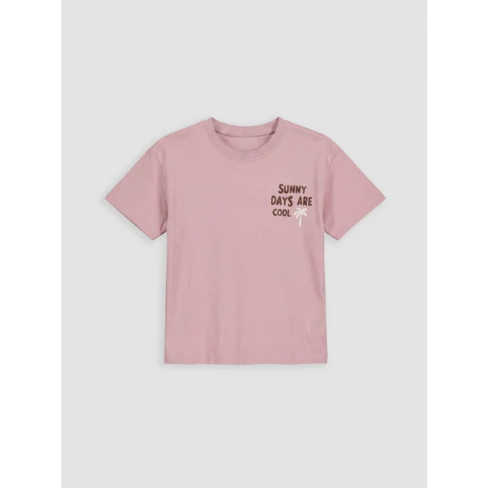 LCW Kids Pembe Bisiklet Yaka Baskılı Erkek Çocuk Tişört