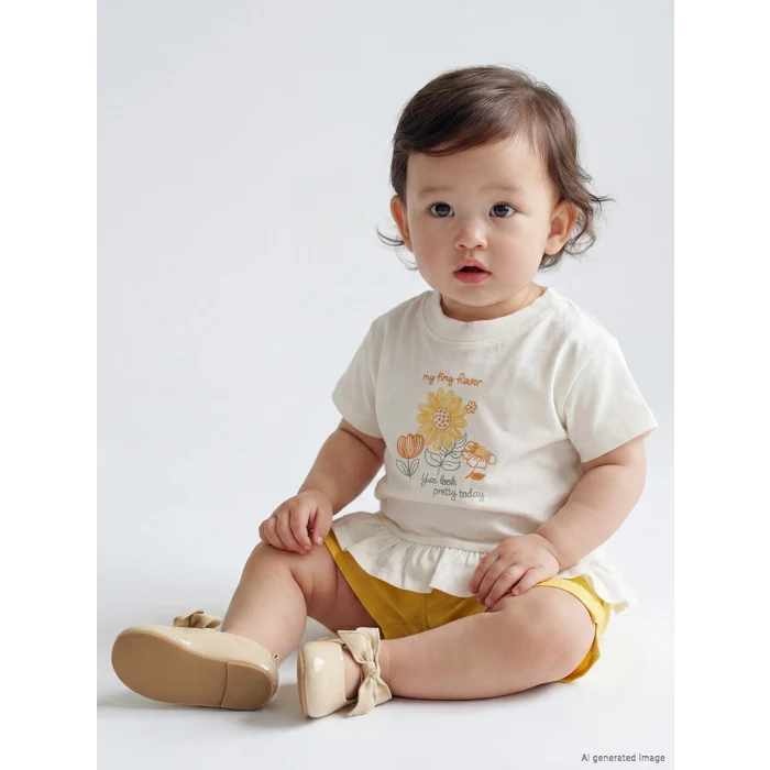 LCW baby Ekru Çiçek Nakışlı Kız Bebek Takım