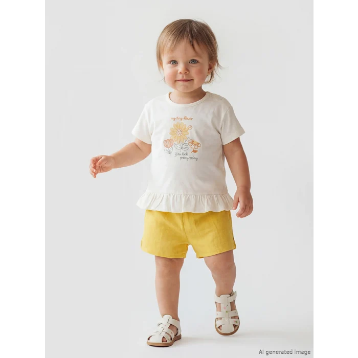 LCW baby Ekru Çiçek Nakışlı Kız Bebek Takım