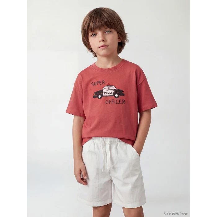 LCW Kids Pembe Bisiklet Yaka Baskılı Erkek Çocuk Tişört
