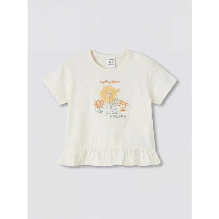 LCW baby Ekru Çiçek Nakışlı Kız Bebek Takım
