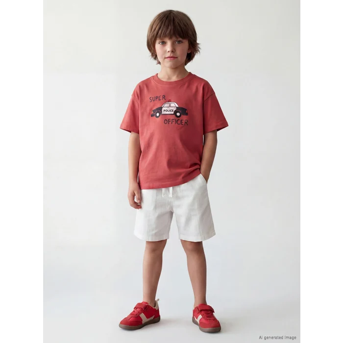 LCW Kids Pembe Bisiklet Yaka Baskılı Erkek Çocuk Tişört