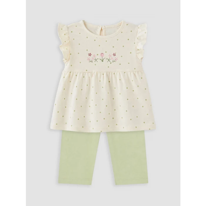 LCW baby Ekru Çiçek Nakışlı Kız Bebek Takım