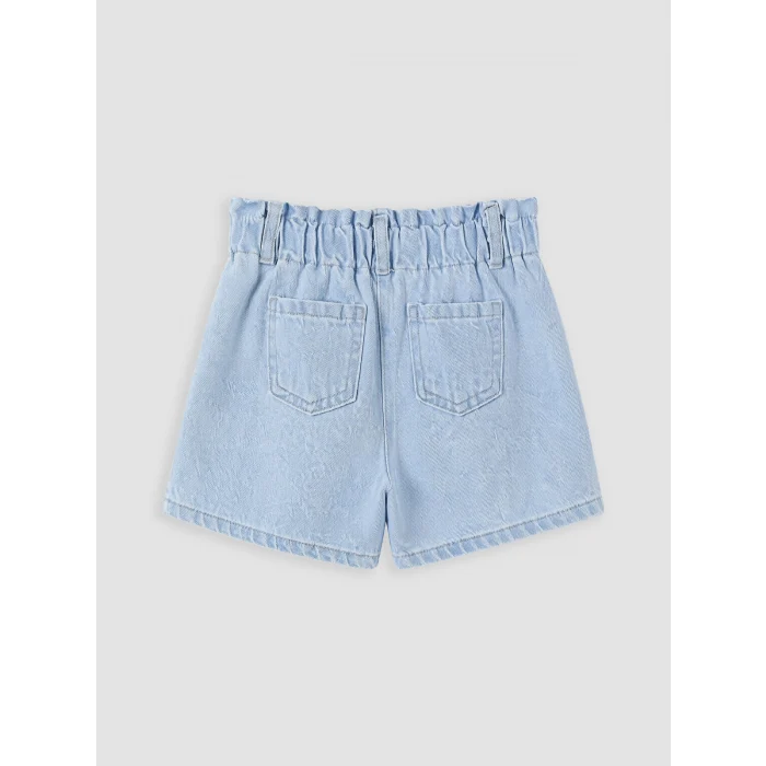 LCW Kids Mavi Beli Lastikli Nakışlı Kız Çocuk Jean Şort