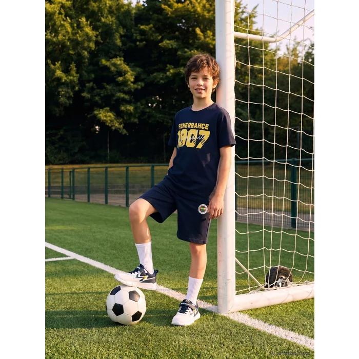 LCW Kids Lacivert Fenerbahçe Baskılı Erkek Çocuk Şortlu Takım