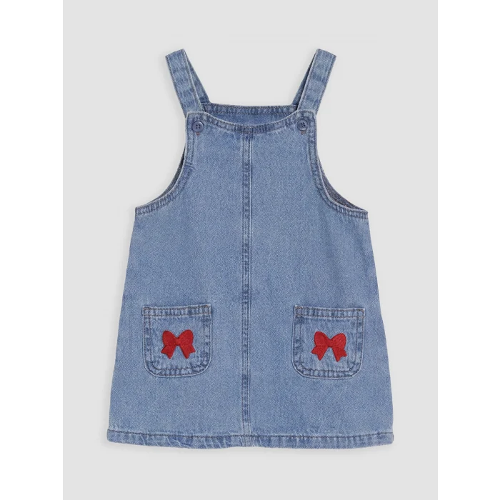 LCW baby Mavi Fiyonklu Kız Bebek Jean Salopet Elbise