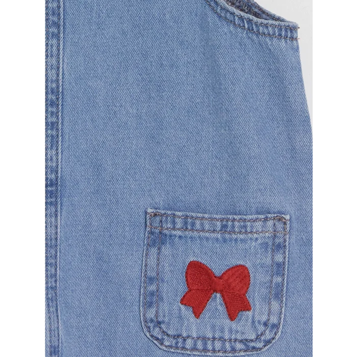 LCW baby Mavi Fiyonklu Kız Bebek Jean Salopet Elbise