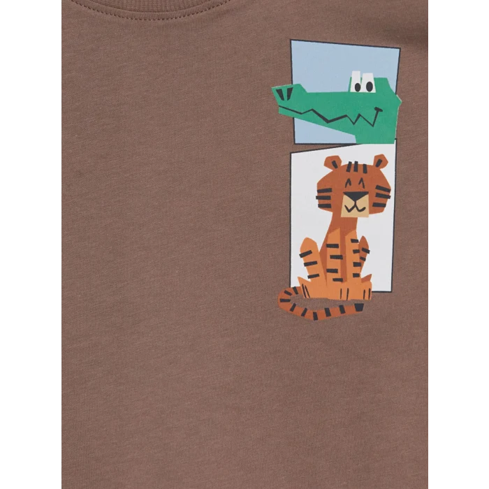 LCW Kids Bej Bisiklet Yaka Baskılı Erkek Çocuk Tişört 3lü