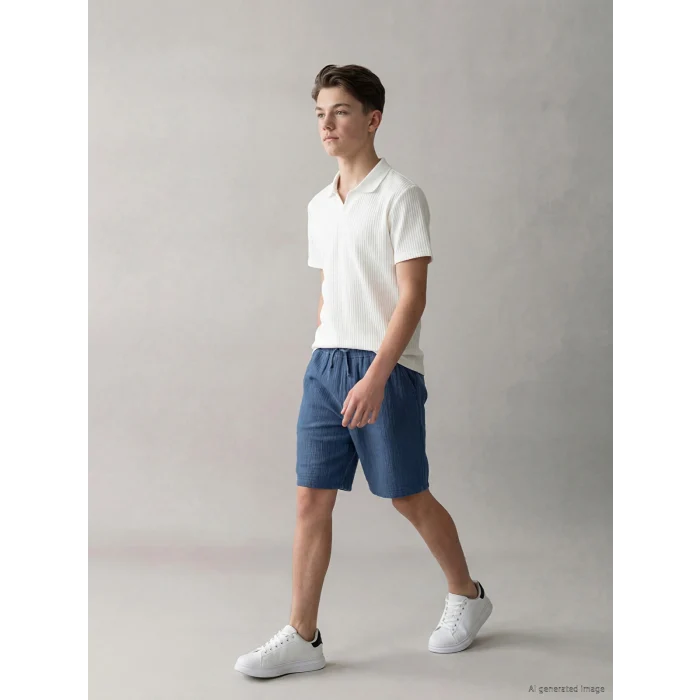 LCW Kids Mavi Regular Fit Müslin Erkek Çocuk Şort