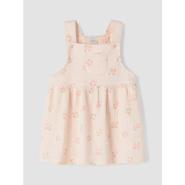LCW baby Pembe Çiçek Desenli Kız Bebek Gabardin Elbise