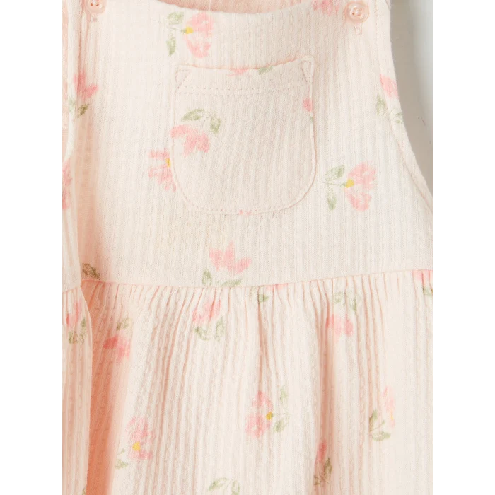 LCW baby Pembe Çiçek Desenli Kız Bebek Gabardin Elbise