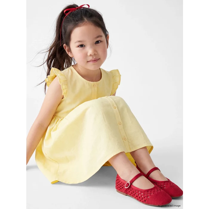 LCW Kids Sarı Fırfırlı Kız Çocuk Elbise