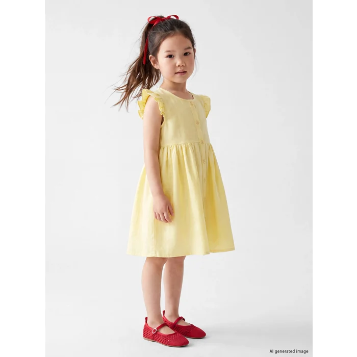 LCW Kids Sarı Fırfırlı Kız Çocuk Elbise
