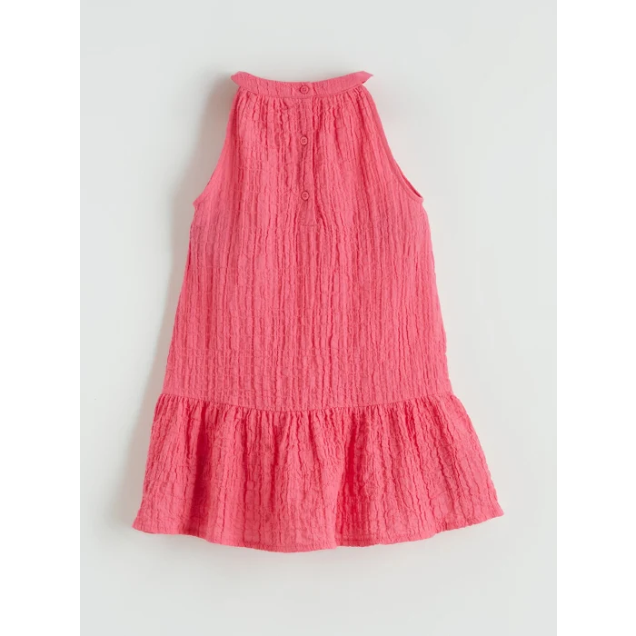 LCW Kids Pembe Çiçek Nakışlı Kız Çocuk Krinkle Elbise