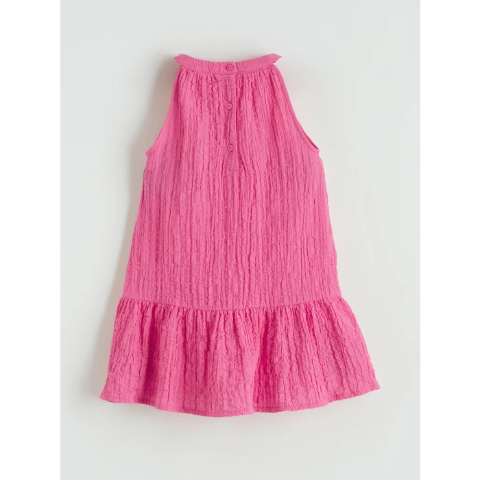 LCW Kids Pembe Çiçek Nakışlı Kız Çocuk Krinkle Elbise
