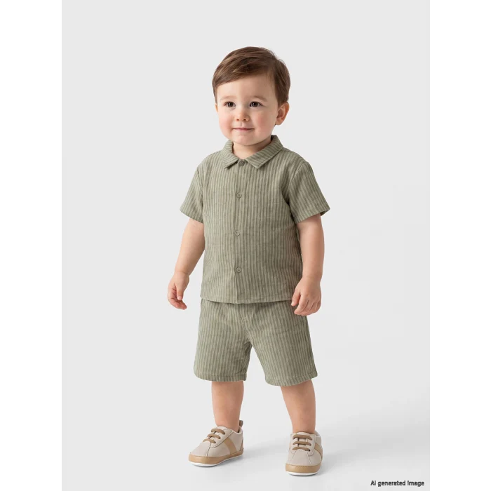 LCW baby Yeşil Çizgili Erkek Bebek Şortlu Takım
