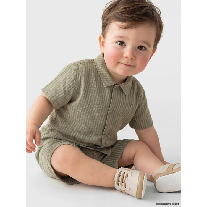 LCW baby Yeşil Çizgili Erkek Bebek Şortlu Takım