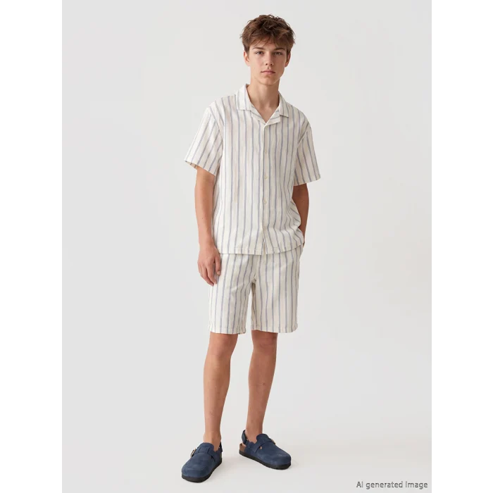 LCW Kids Mavi Beli Lastikli Erkek Çocuk Bermuda Şort