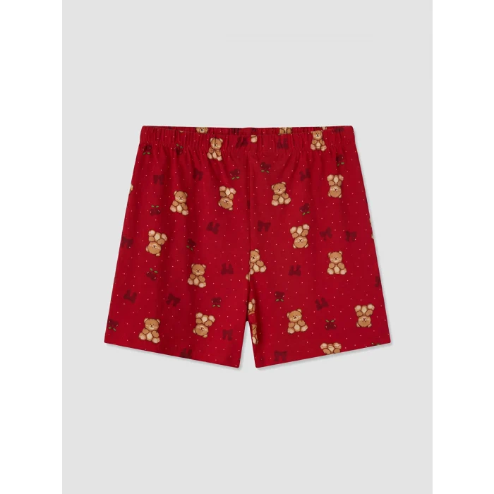 LCW Young Kırmızı Bisiklet Yaka Kadın Şortlu Pijama Takımı