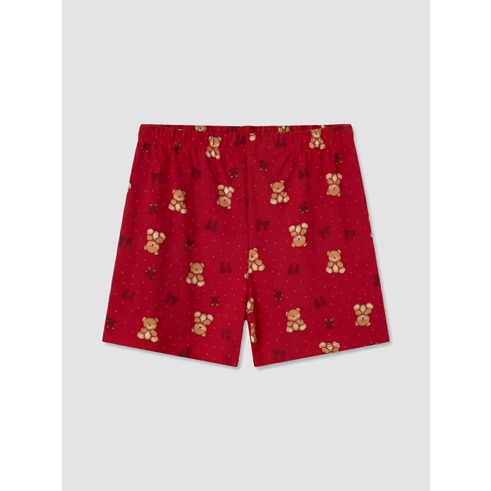 LCW Young Kırmızı Bisiklet Yaka Kadın Şortlu Pijama Takımı