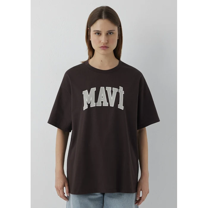 Mavi 1600843-70240 Mavi Logo Baskılı Kahverengi Tişört