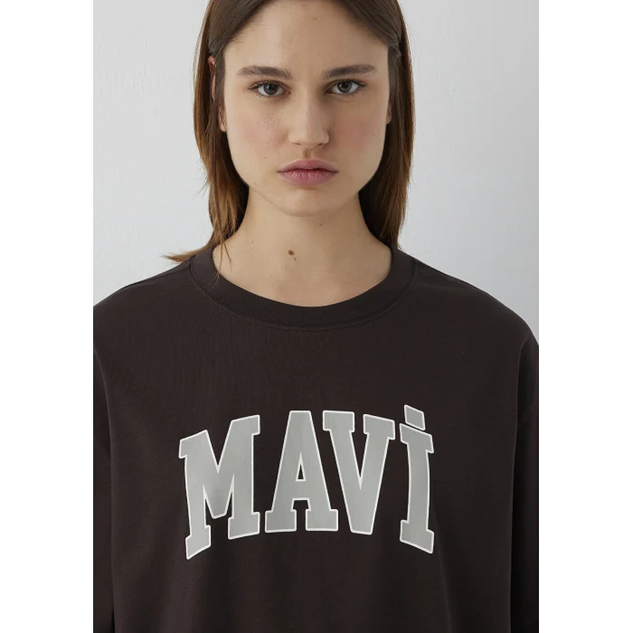 Mavi 1600843-70240 Mavi Logo Baskılı Kahverengi Tişört