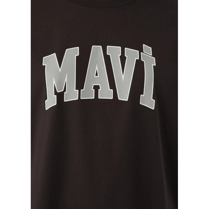 Mavi 1600843-70240 Mavi Logo Baskılı Kahverengi Tişört
