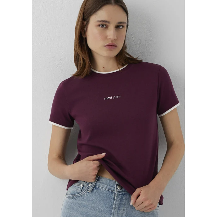 Mavi 1614200-87830 Mavi Logo Baskılı Bordo Tişört