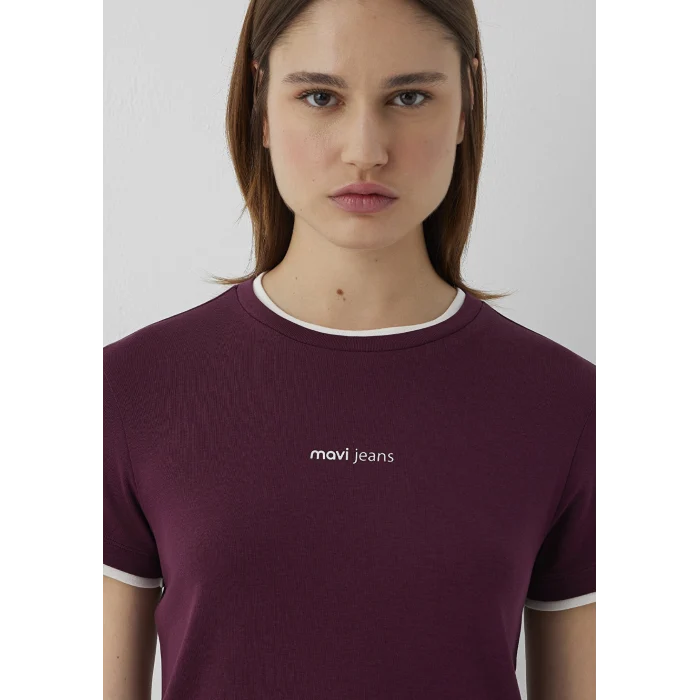 Mavi 1614200-87830 Mavi Logo Baskılı Bordo Tişört
