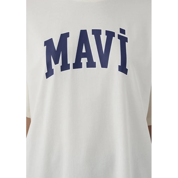 Mavi 1600843-82127 Mavi Logo Baskılı Ekru Tişört