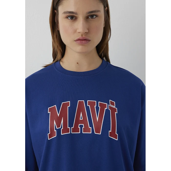 Mavi 1600843-70758 Mavi Logo Baskılı Mavi Tişört
