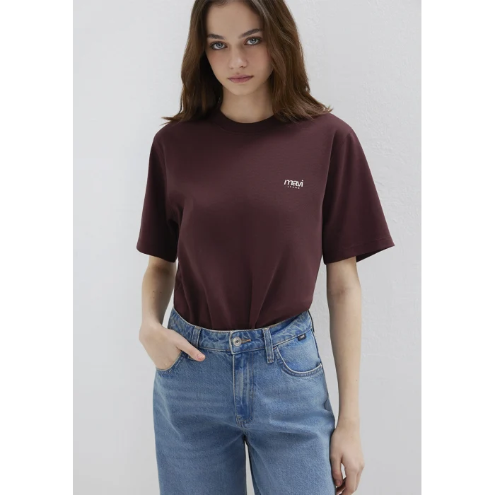 Mavi 1613804-70223 Mavi Jeans Baskılı Bordo Tişört