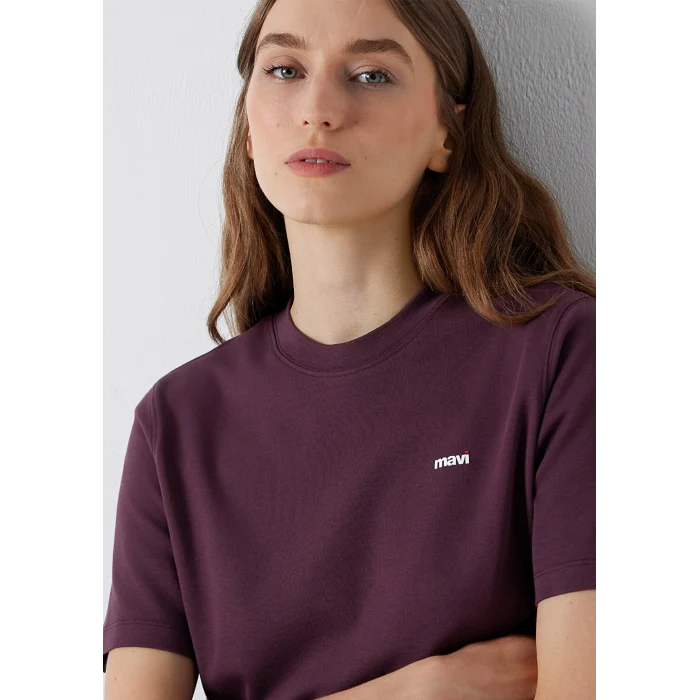 Mavi 1612122-70223 Mini Mavi Logo Baskılı İnterlok Kahverengi Basic Tişört