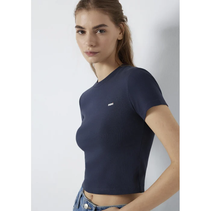 Mavi 1613848-85315 Mavi Logo Baskılı Lacivert Tişört